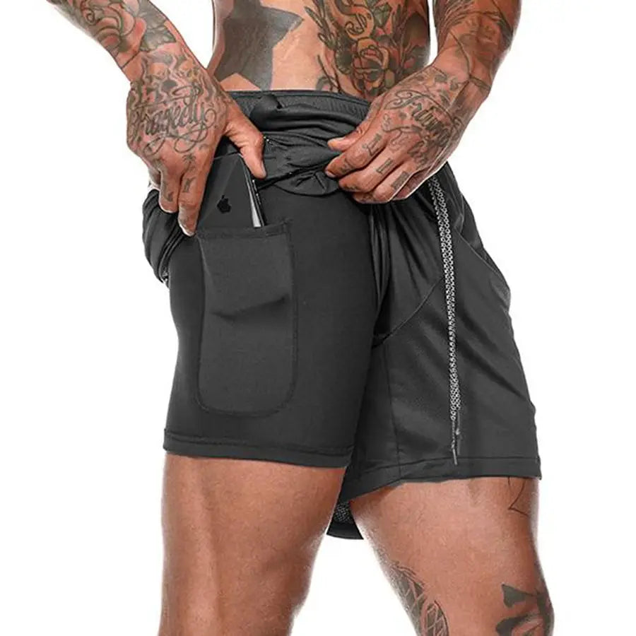 Men's Sport Shorts cool Sportswear Double-deck  2 in 1 Casual Fitness Shorts