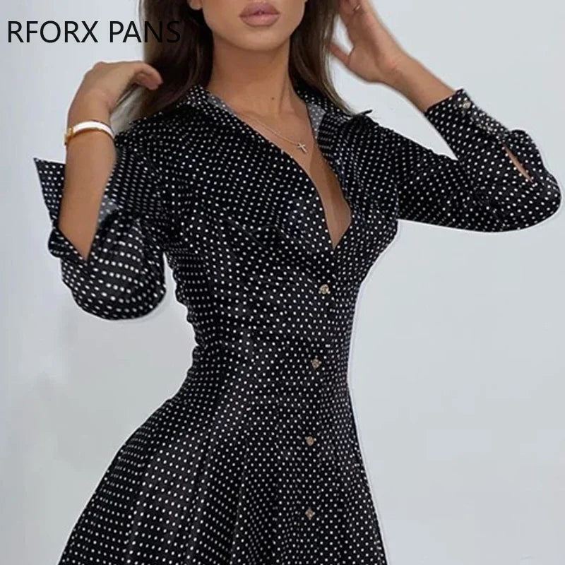 Dot Print Pleated Skater Women Dress