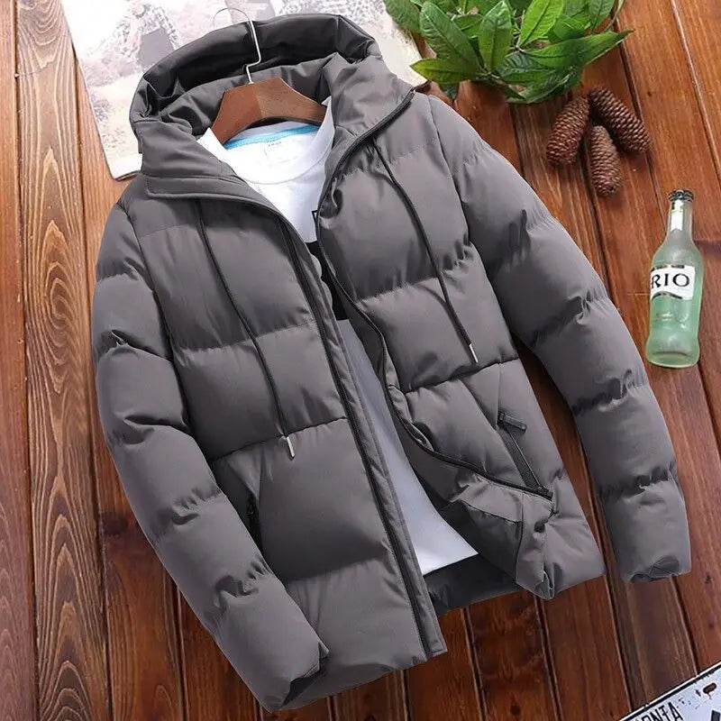 Warm Thick Men's Jacket Casual Parkas Hoodie Cotton Solid Color Zipper  Korean Style  Men's Coat