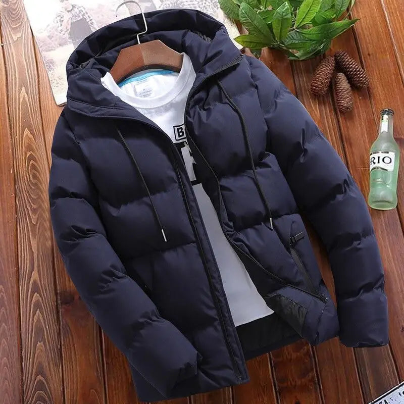 Warm Thick Men's Jacket Casual Parkas Hoodie Cotton Solid Color Zipper  Korean Style  Men's Coat