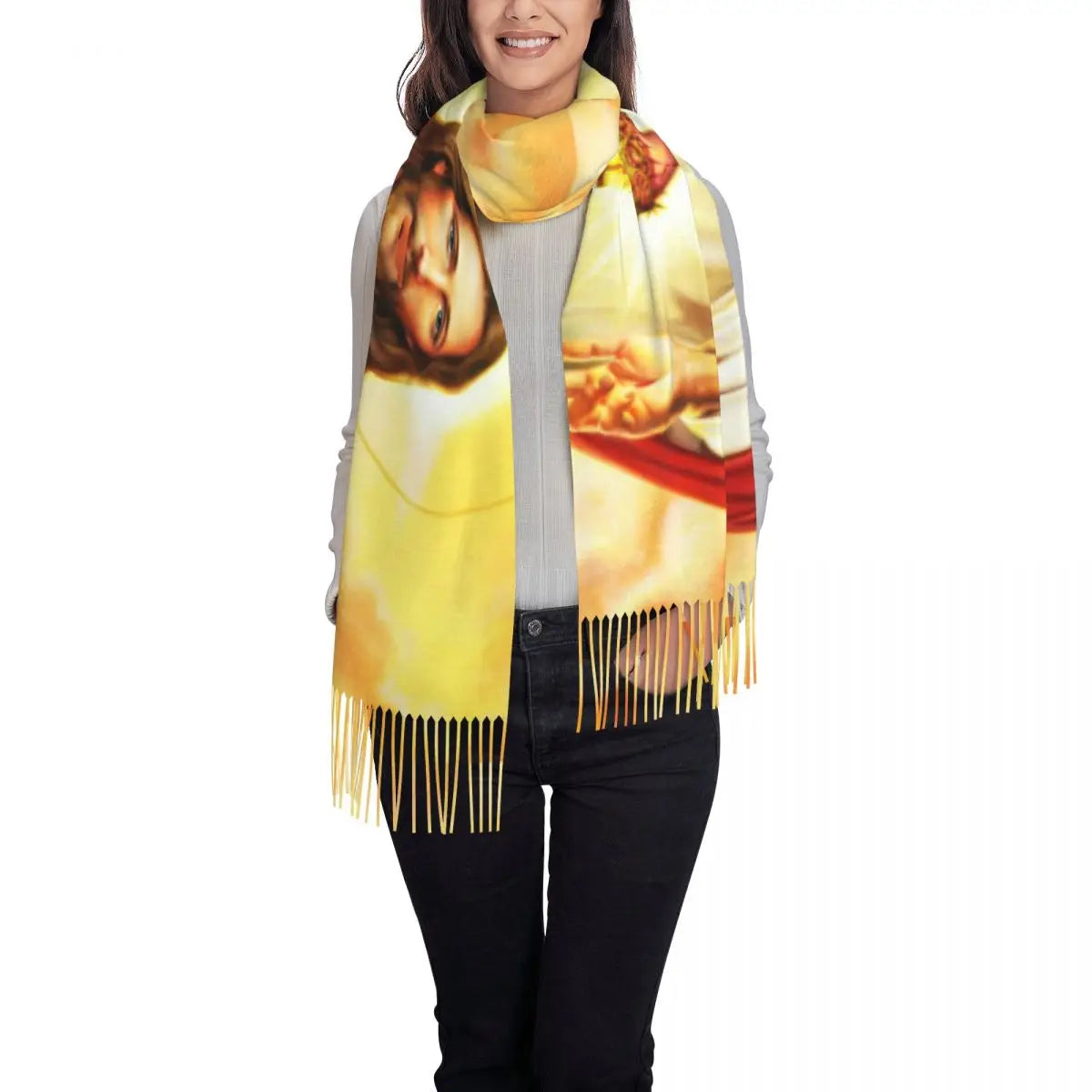 Long Warm Heart Of Jesus Scarves for Women