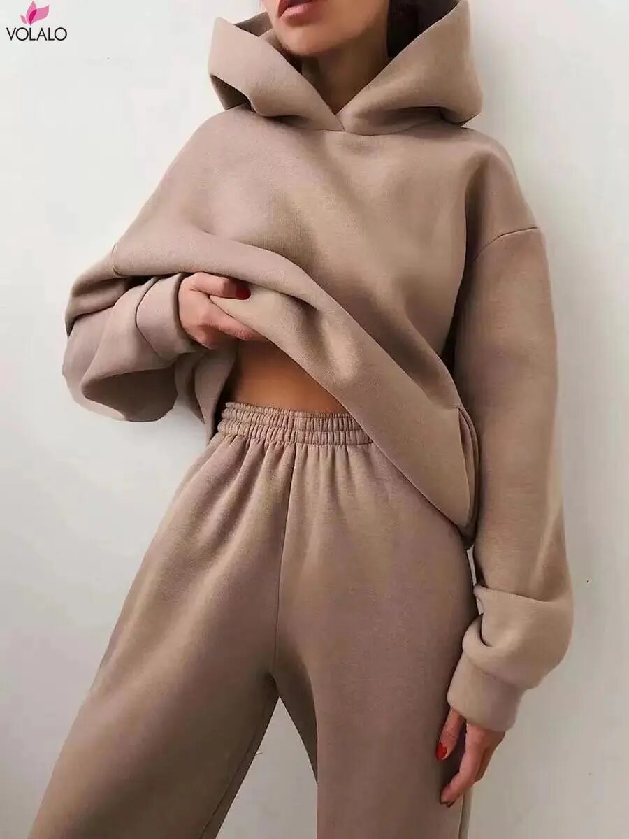 Two Piece Sets  Oversized Tracksuit  Sweatshirt Solid  Hoodie Sportswear for Women