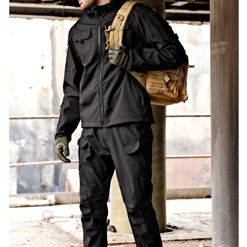 Men's Waterproof Tactical Winter Suit – Windproof Hooded Jacket; Fleece-Lined Thermal Pants Set