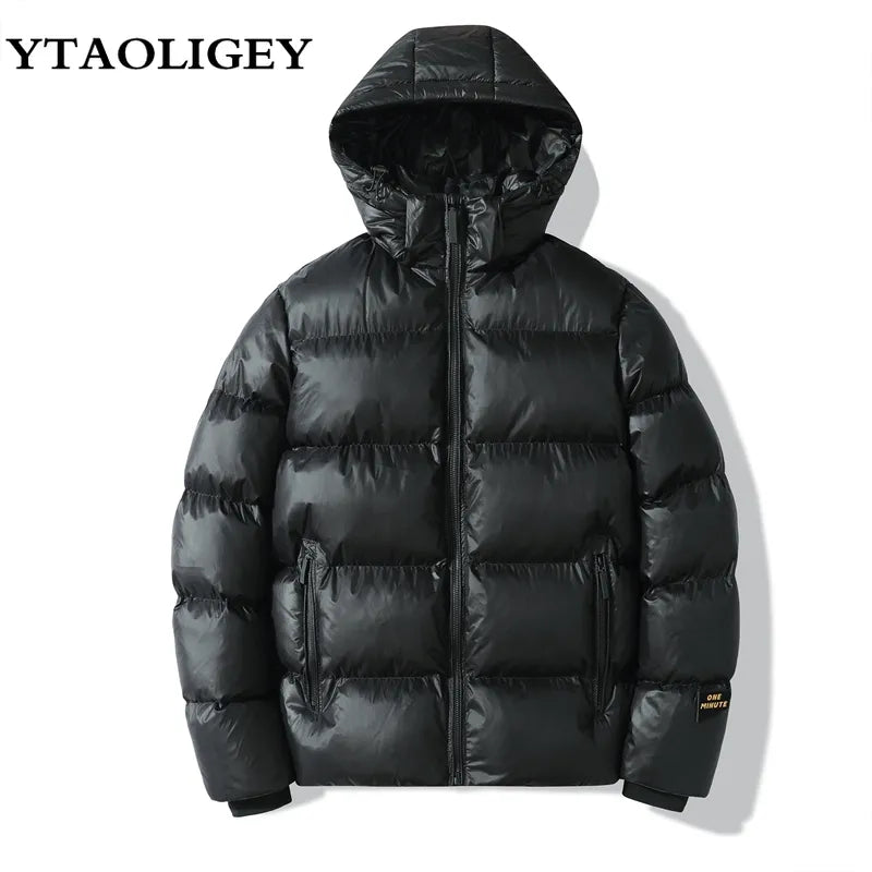 Men Parkas Puffer Jackets Bubble Padded Cotton Solid Color with Hoodie Warm Waterproof Jackets