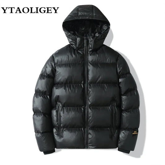 Men Parkas Puffer Jackets Bubble Padded Cotton Solid Color with Hoodie Warm Waterproof Jackets