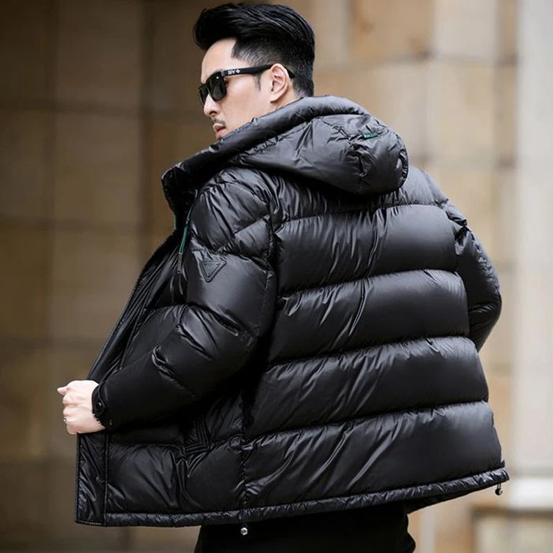 Down Jacket Men – 90% White Duck Down Hooded Puffer, Luxury Winter Coat