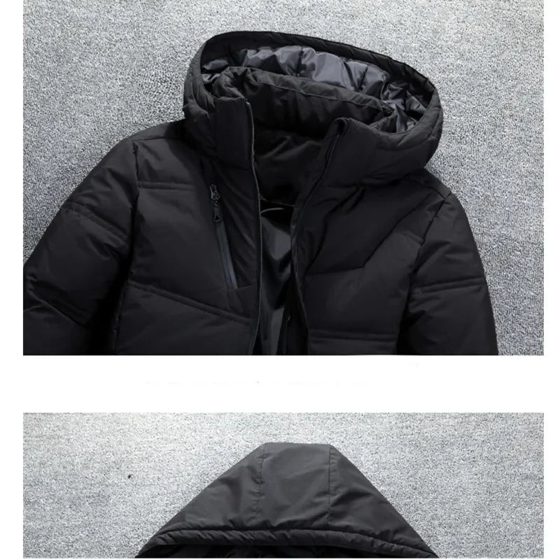 Quality Men's Down Jacket Slim Thick Warm Solid Color Hooded Coats Fashion Casual  Jackets for men