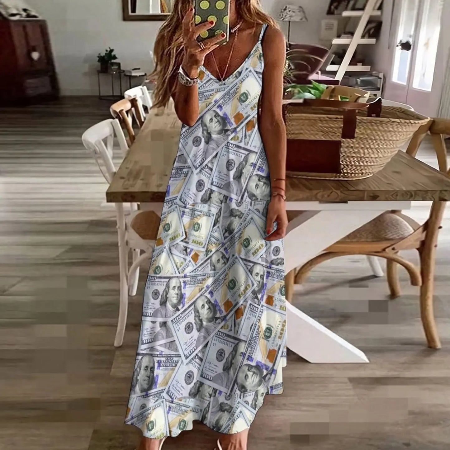 One Hundred Dollar Bills Pattern Sleeveless Women's Summer dress