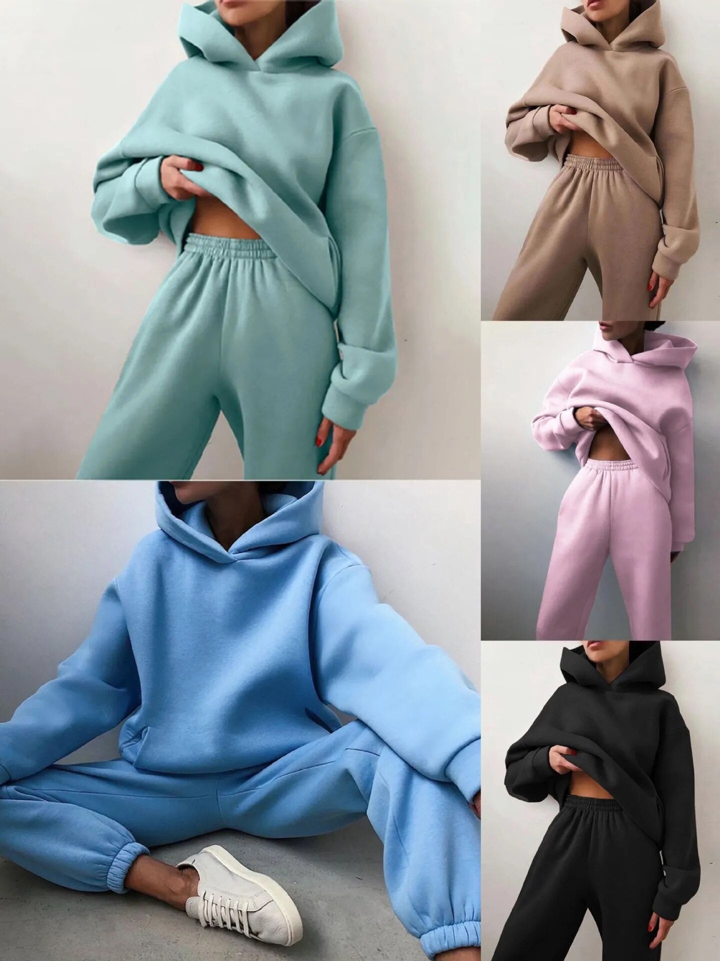 Winter Two Piece Sets Women Tracksuit Oversized  Sweatshirt Solid  Hoodie Sportswear for Women