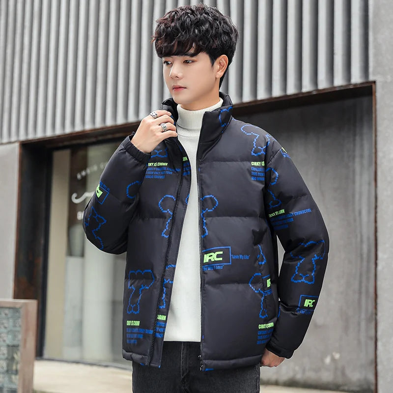 Winter Warm  Jacket Casual Autumn Stand Collar Thick White Duck Parka  Men's Jacket With Hood