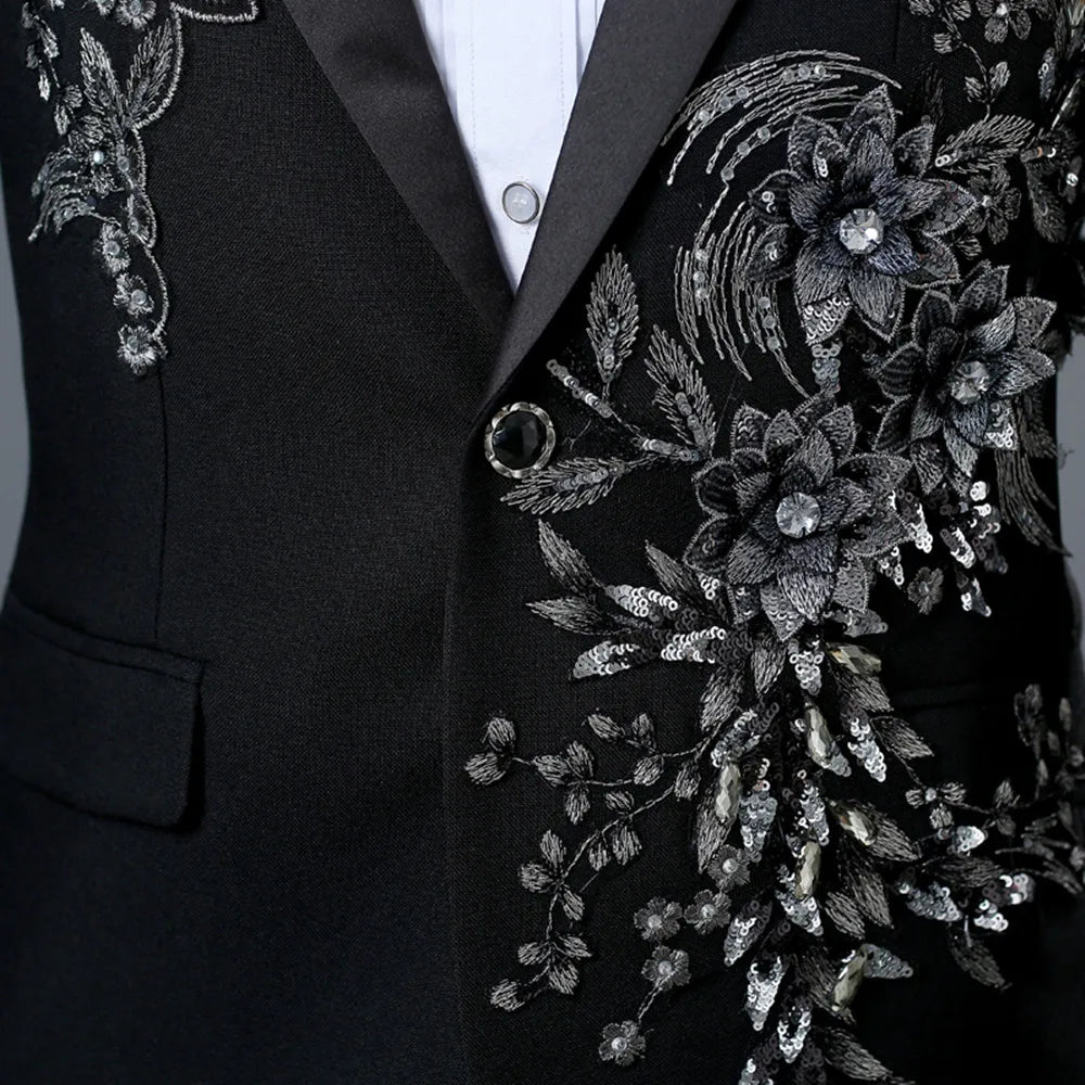 Elegant Appliqued Two-piece Men's Suit for Wedding Banquet Host Dance Prom Christmas Costume