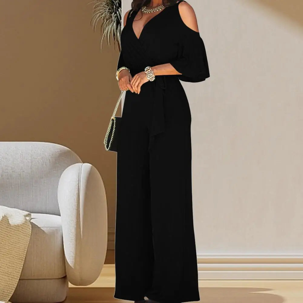 Stylish Lady Jumpsuit Hollow Out Commute Comfortable Pure Color Lady Jumpsuit