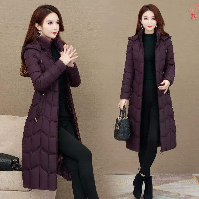 Winter Jacket Women X-long Thicken Down Coat with A Hood Straight Elegant Outerwear  Korean Fashion