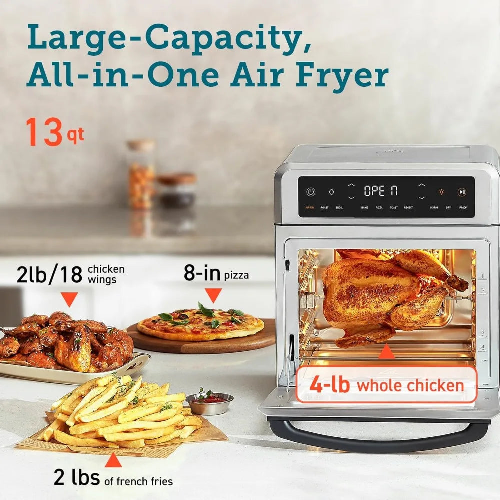 11-in-1 Air Fryer Oven, 13Qt Air Fryer with Rotisserie, Bake, Roast, Reheat Functions