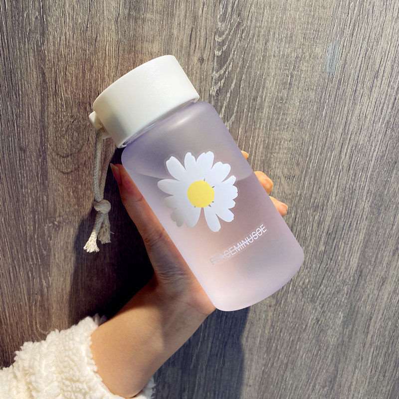 500ml Small Daisy Transparent Plastic Water Bottles BPA Free Creative Frosted Water Bottle With Portable Rope