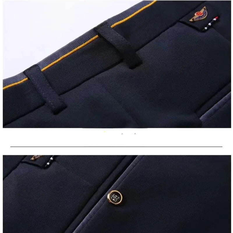 High Stretch Men's High Waist Elastic Formal Suit Pants Office Business Classic Casual Trousers