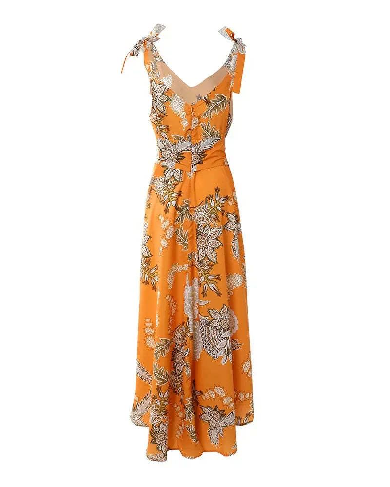 Summer Woman Casual V-Neck Floral Print Sleeveless Dress