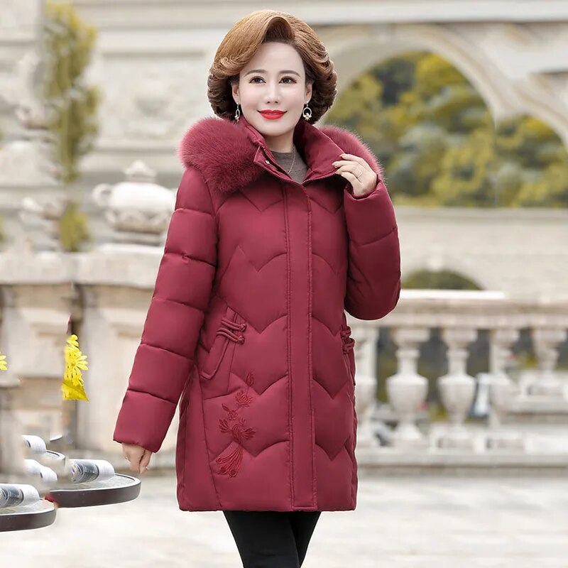 Women's Fashion Hooded Embroidered Down Cotton-padded Jacket  Winter Coat for Female