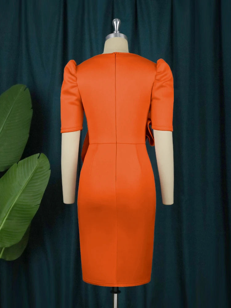 Women’s Christmas Party Dress - Stylish Orange Bodycon Sheath with Ruffles

 