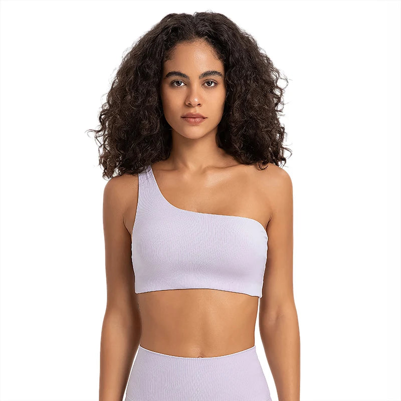 Ribbed One Shoulder Push Up Fitness Sports One  Out Backless Workout Crop Top