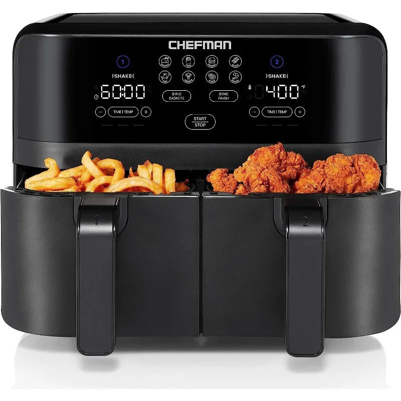 Chefman TurboFry Touch Dual Air Fryer, Double Basket Capacity, One-Touch Digital Controls