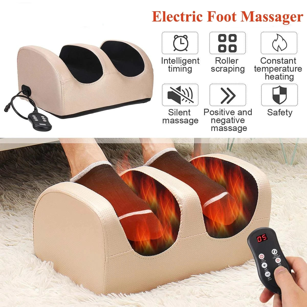 Electric Foot Massager with Infrared Heating & Deep Kneading