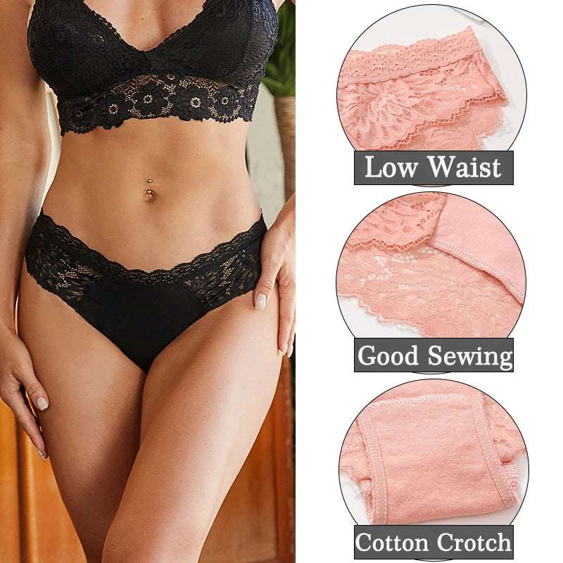 3 Pieces Women's Back Lace Panties Patchwork Cotton Lingerie Comfortable Underwear