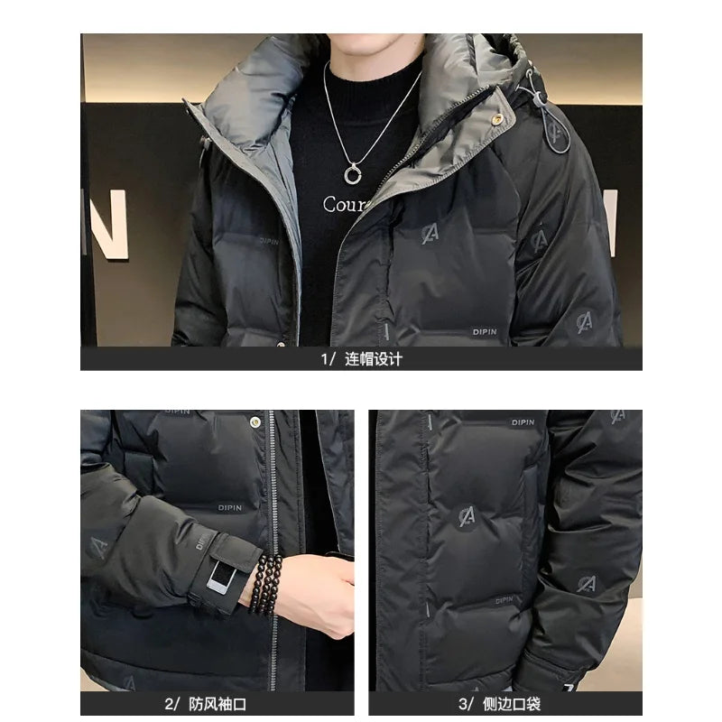 New Casual Vintage Hooded Short Down Jacket  Thickened Korean Version Fashion Trend Youth Puffer Coat