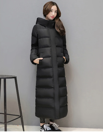 Women's super long down jacket Warm winter puffer Thick coat Hooded zipper