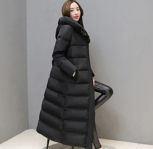 Women's super long down jacket Warm winter puffer Thick coat Hooded zipper