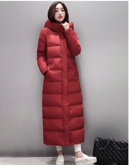 Women's super long down jacket Warm winter puffer Thick coat Hooded zipper