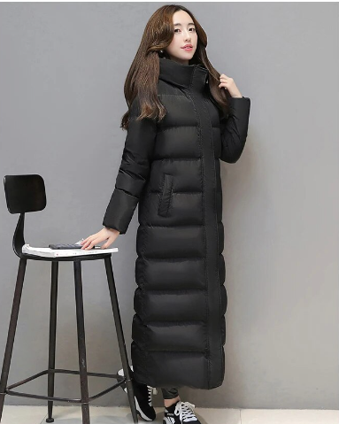 Women's super long down jacket Warm winter puffer Thick coat Hooded zipper