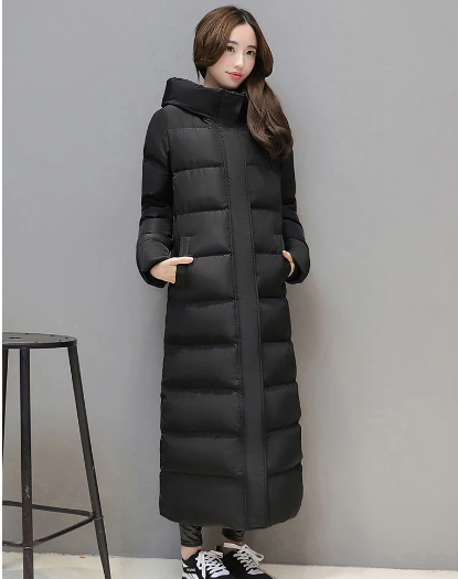 Women's super long down jacket Warm winter puffer Thick coat Hooded zipper