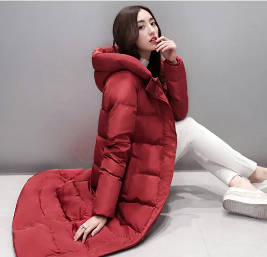 Women's super long down jacket Warm winter puffer Thick coat Hooded zipper