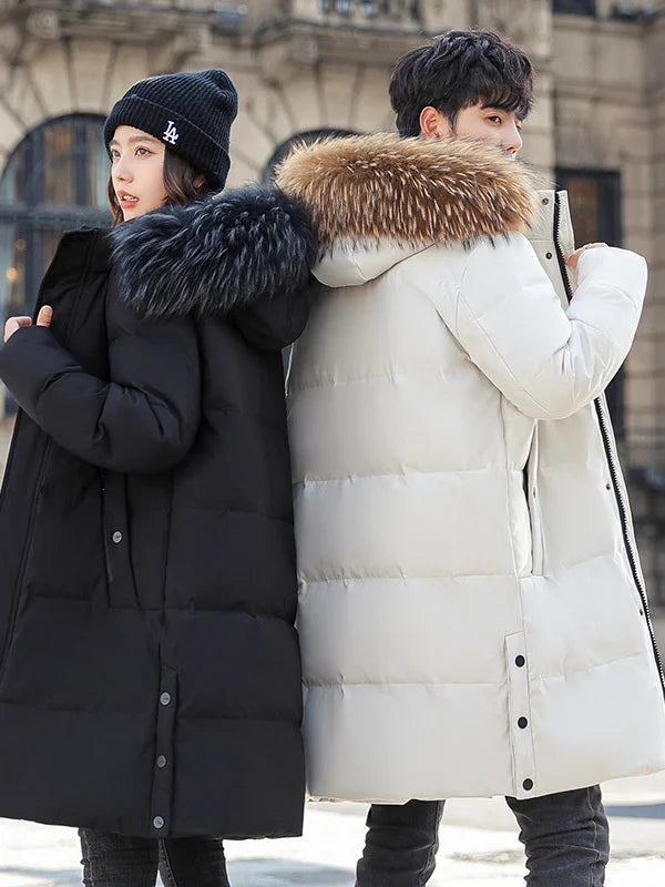 Winter Couple Down Puffer Jacket – Casual Hooded Long Parka