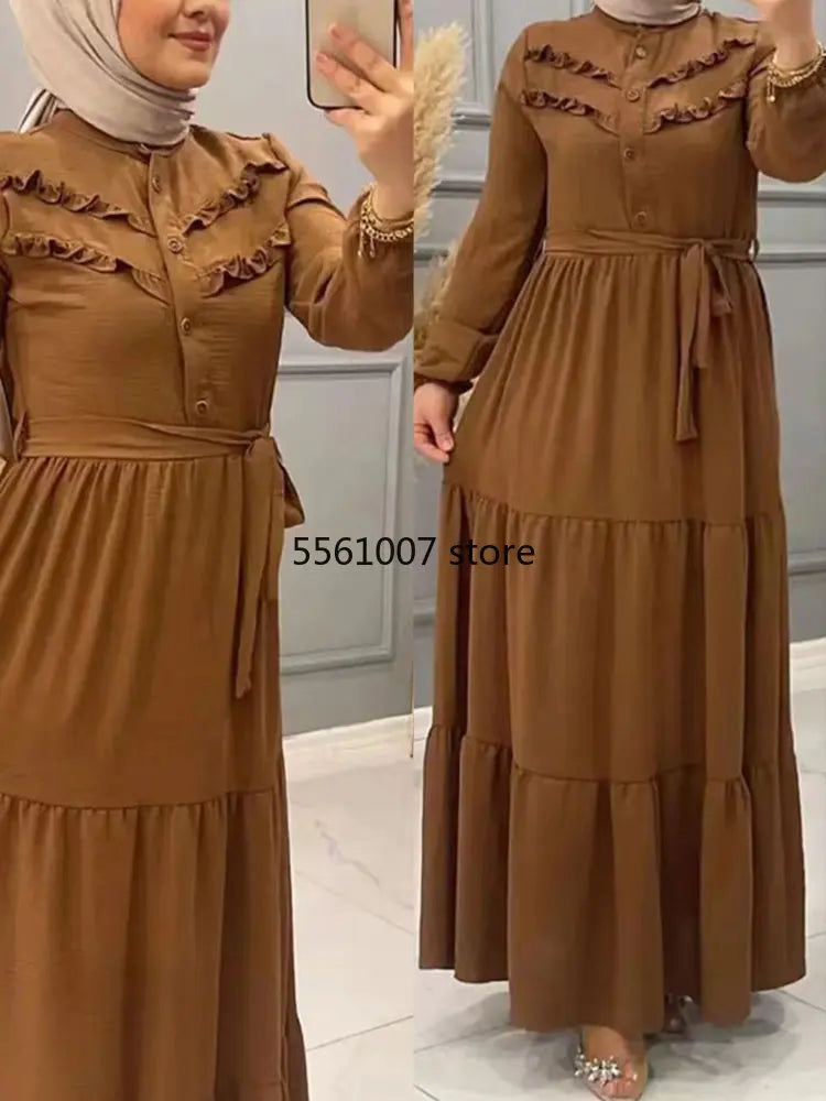 New Ramadan Abayas  Kaftan Elegant Eid Muslim Women Loose Belt Dress