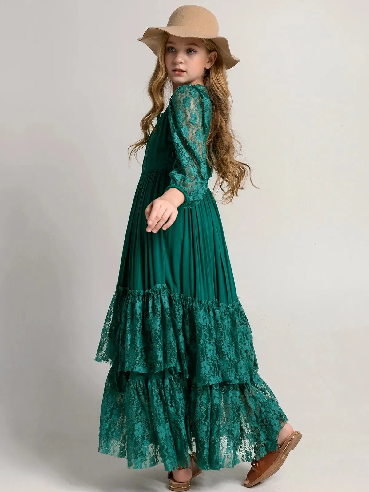 Girl's Lace Long Sleeve Lace Flower Dress Bohemian Elegant Princess