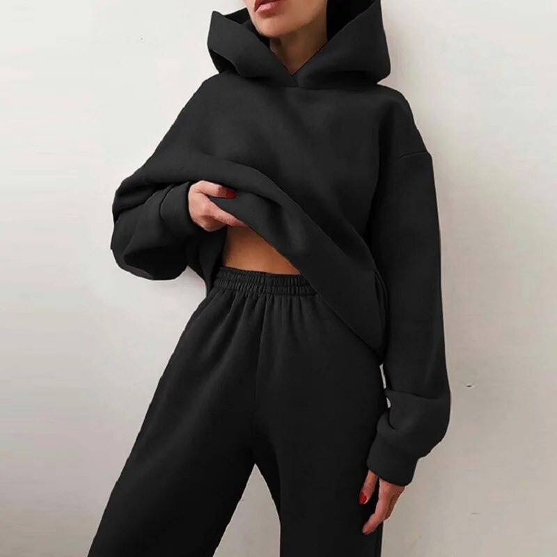 Spring Two Piece Sets Women Tracksuit Oversized  Pantsuits Sweatshirt Solid Sport Hoodie Sportswear