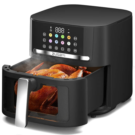 ZUSBYI 6.5QT Air Fryer Oven with Visible Window, Digital Colorful Screen, 12-in-1 Functions