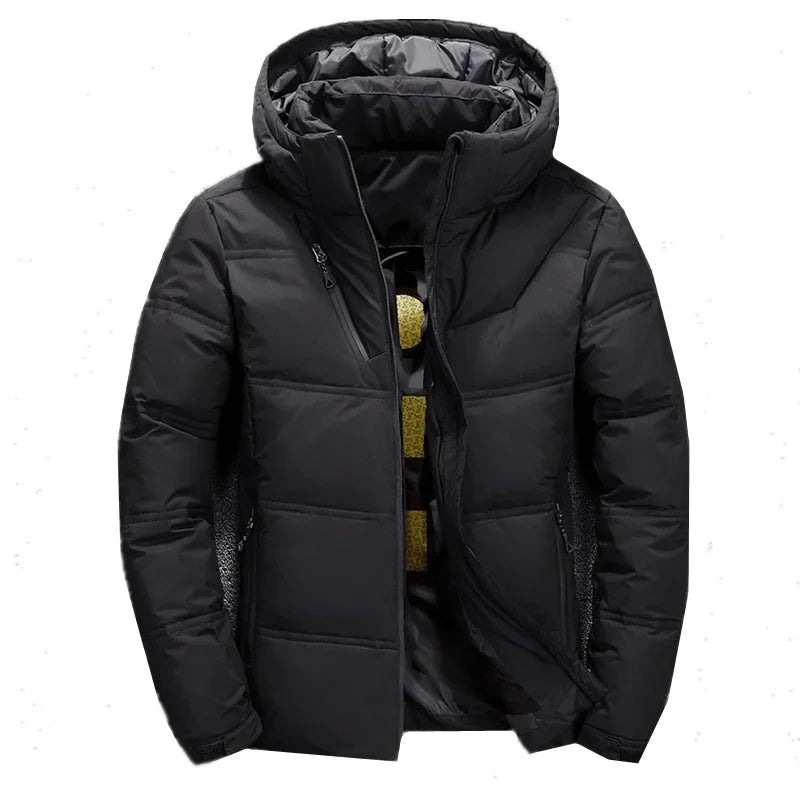 Quality Men's Down Jacket Slim Thick Warm Solid Color Hooded Coats Fashion Casual  Jackets for men