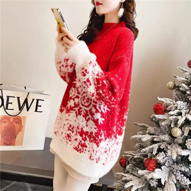 Women's Christmas-Themed Long Sweater – Winter Collection