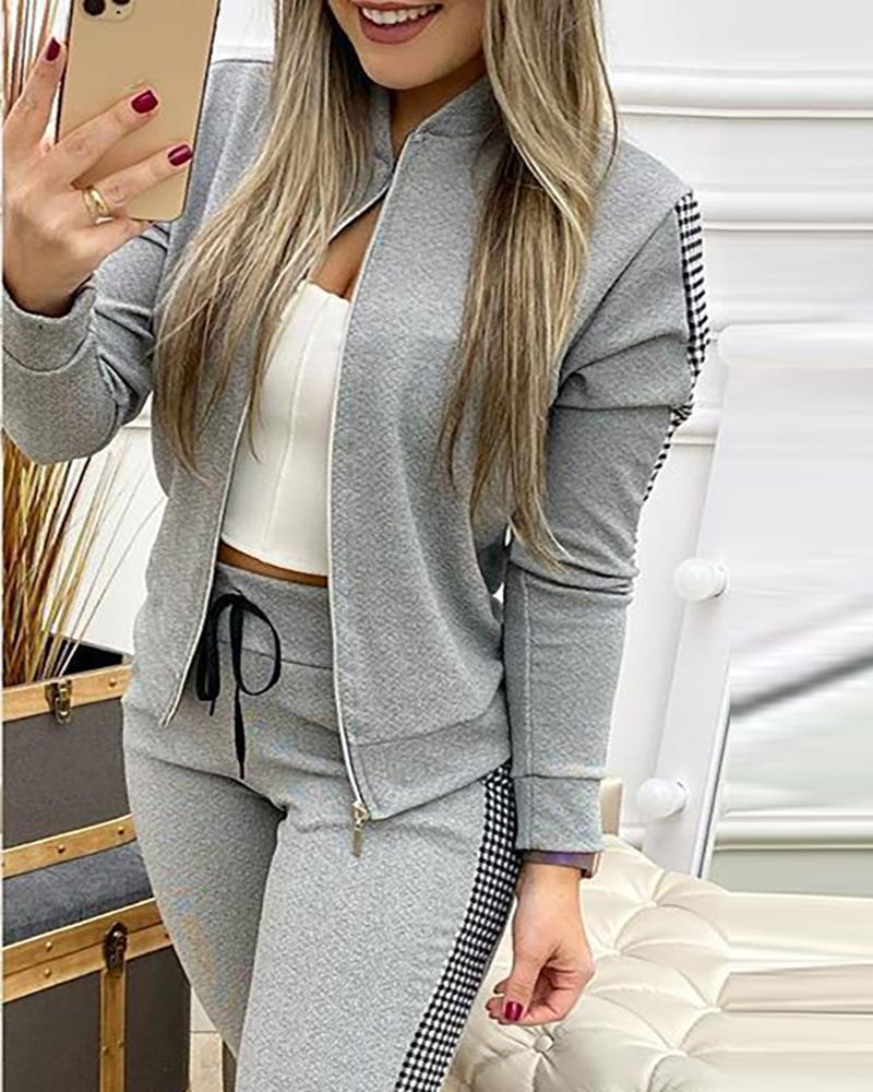 Women's Elegant Two-Pieces Tracksuit Sets Stylish Greek Fret Print Coat and Bottom