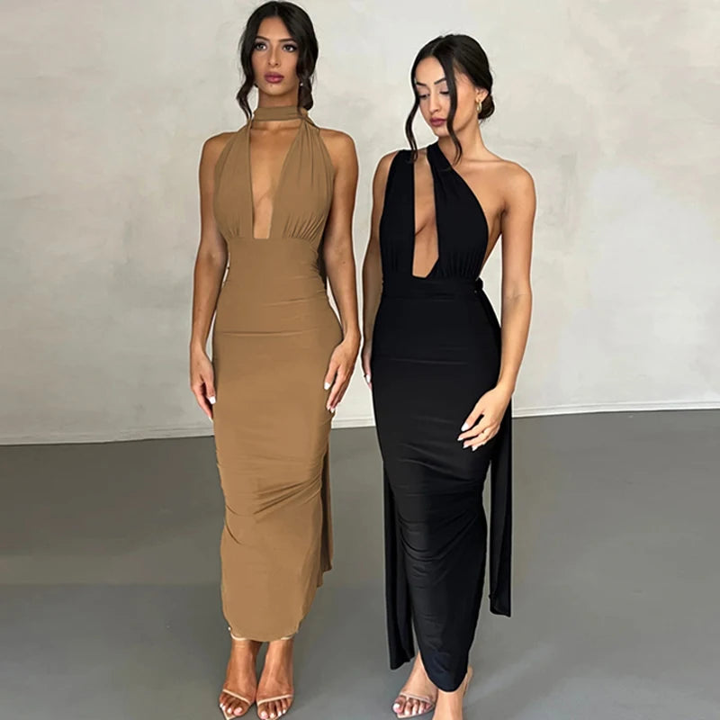 Deep V-Neck Backless Bodycon Elegant Party Dresses For Women