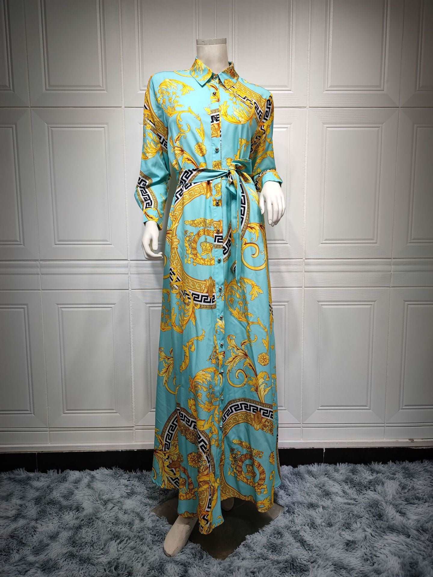 Abayas  Dubai Long Sleeves Printed Floral Robe  Arabic Turkey Islam Caftan Dress for Women