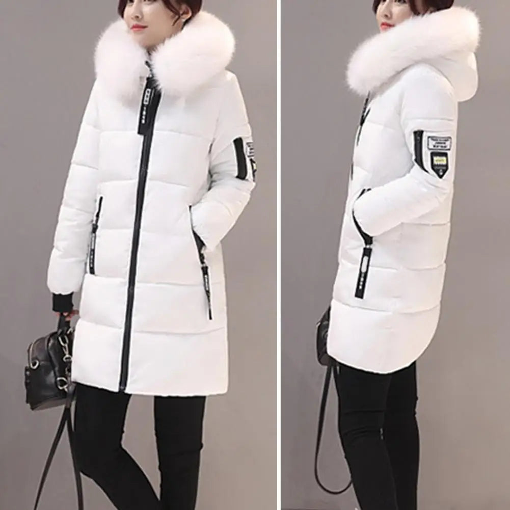 Women's Cotton Coat Hooded Mid Length Windproof Warm Long Sleeve Jacket