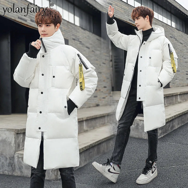 Winter 2024 White Duck Down Jacket for Men – Medium Long Fashion Work Puffer Coat