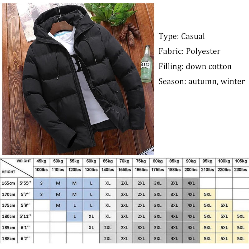 Warm Thick Men's Jacket Casual Parkas Hoodie Cotton Solid Color Zipper  Korean Style  Men's Coat