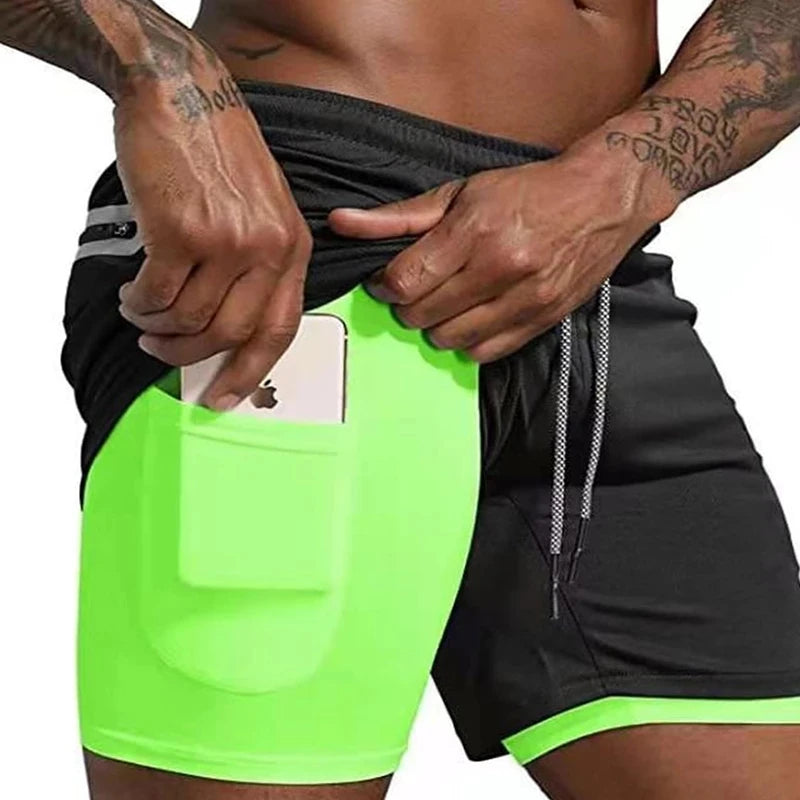 Men's Sport Shorts cool Sportswear Double-deck  2 in 1 Casual Fitness Shorts