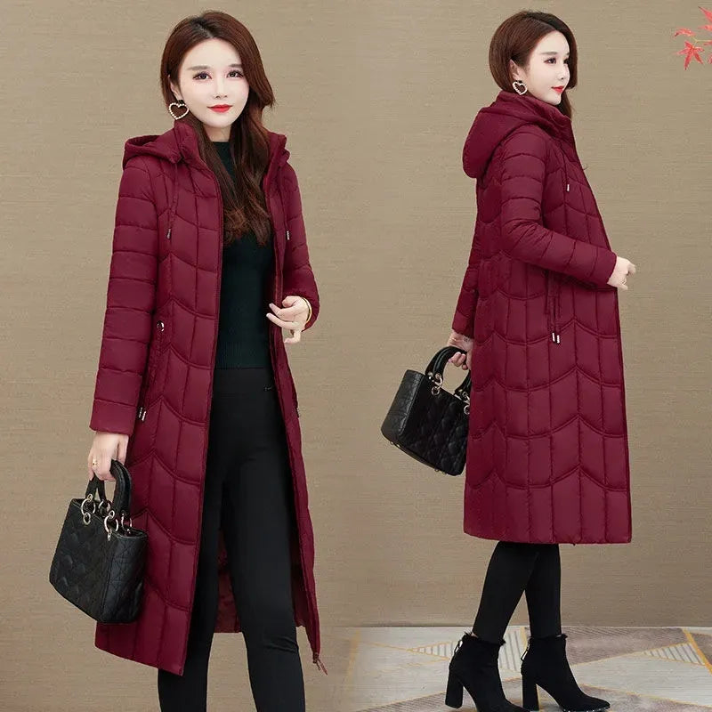 Winter Jacket Women X-long Thicken Down Coat with A Hood Straight Elegant Outerwear  Korean Fashion