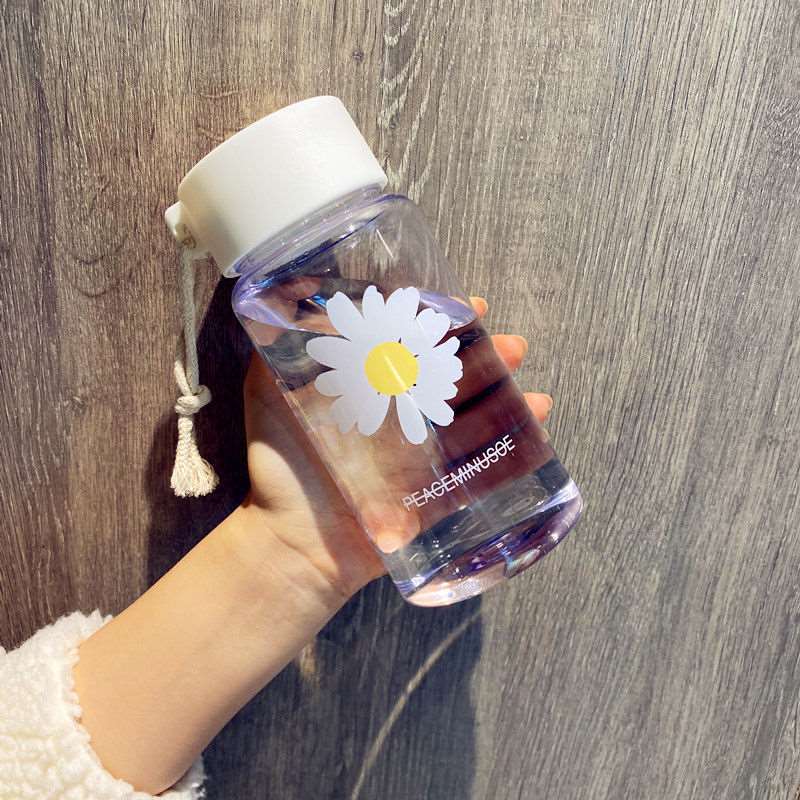 500ml Small Daisy Transparent Plastic Water Bottles BPA Free Creative Frosted Water Bottle With Portable Rope